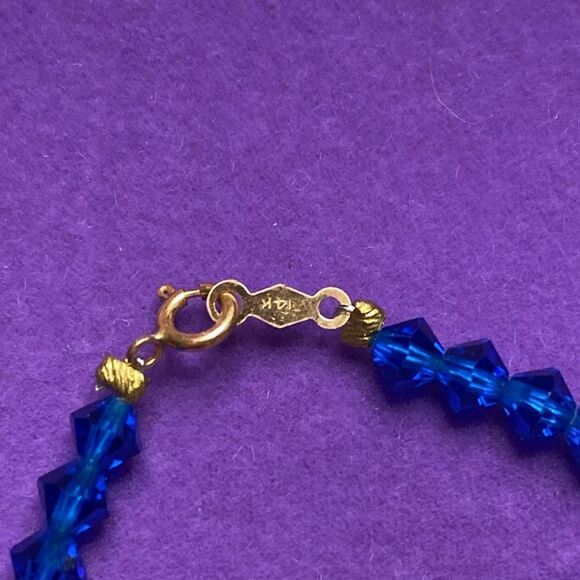 💛 Vintage 14k Gold & Blue Austrian Crystal Stacking Bracelet - Picture 2 of 4